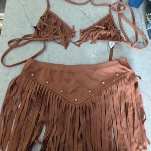 Brown Fringe Skirt